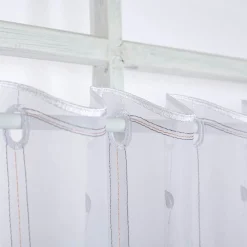 Scheibengardinen Meterware Feinbatist nähfrei Stickerei Blätter weiß kupfer grau 45cm Höhe