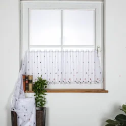 Scheibengardinen Meterware Feinbatist nähfrei Stickerei Blätter weiß kupfer grau 45cm Höhe