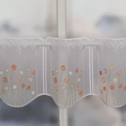 Scheibengardinen Meterware nähfrei Stickerei abstrakte Blumen weiß orange 18cm Höhe