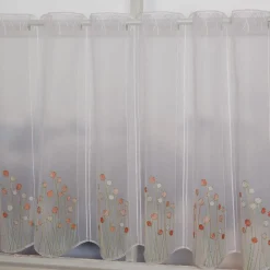 Scheibengardinen Meterware nähfrei Stickerei abstrakte Blumen weiß orange 50cm Höhe