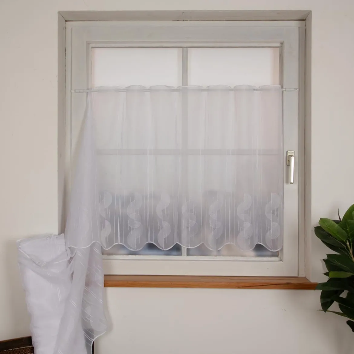 Scheibengardinen Meterware nähfrei Stickerei Kreise Streifen weiß 75cm Höhe