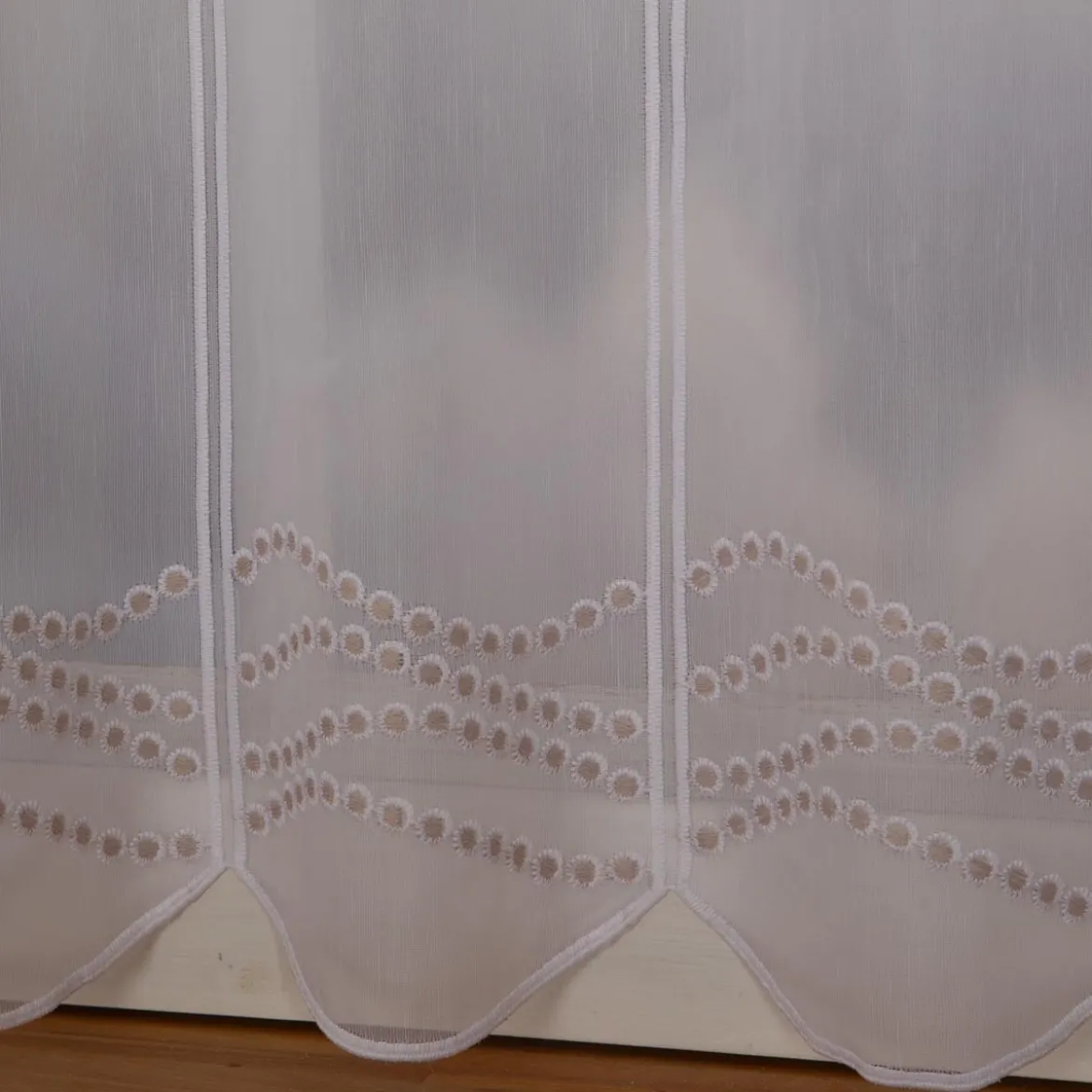 Scheibengardinen Meterware nähfrei Stickerei Pünktchen weiß beige 50cm Höhe