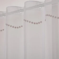 Scheibengardinen Meterware nähfrei Stickerei Pünktchen weiß beige 70cm Höhe