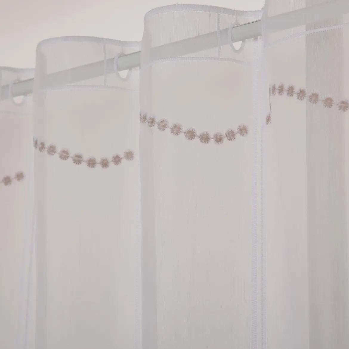 Scheibengardinen Meterware nähfrei Stickerei Pünktchen weiß beige 70cm Höhe