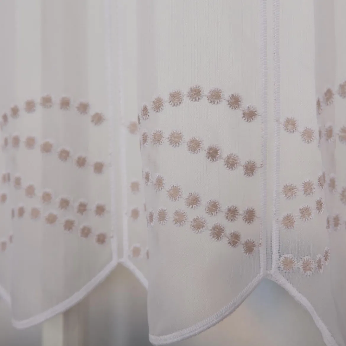 Scheibengardinen Meterware nähfrei Stickerei Pünktchen weiß beige 70cm Höhe
