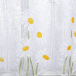 Scheibengardinen Meterware nähfrei Jacquard grob Margerite weiß gelb grün 45cm Höhe