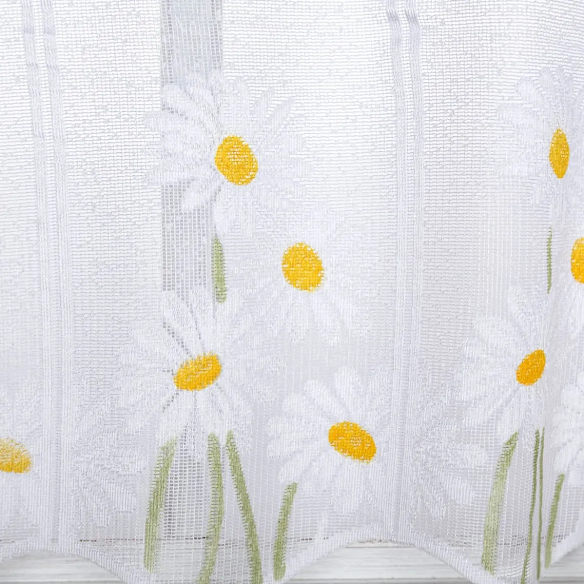 Scheibengardinen Meterware nähfrei Jacquard grob Margerite weiß gelb grün 45cm Höhe