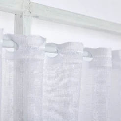 Scheibengardinen Meterware nähfrei Jacquard grob Margerite weiß gelb grün 45cm Höhe