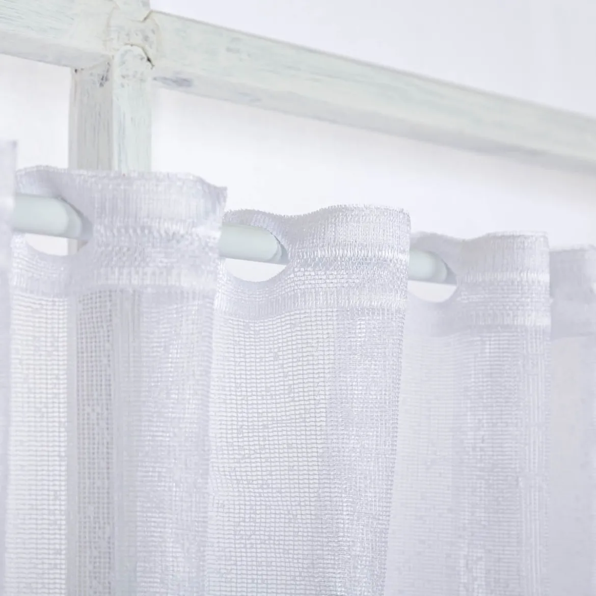 Scheibengardinen Meterware nähfrei Jacquard grob Margerite weiß gelb grün 45cm Höhe