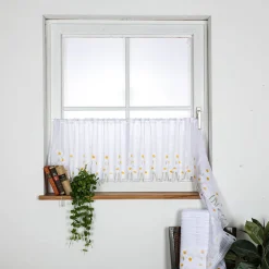 Scheibengardinen Meterware nähfrei Jacquard grob Margerite weiß gelb grün 45cm Höhe