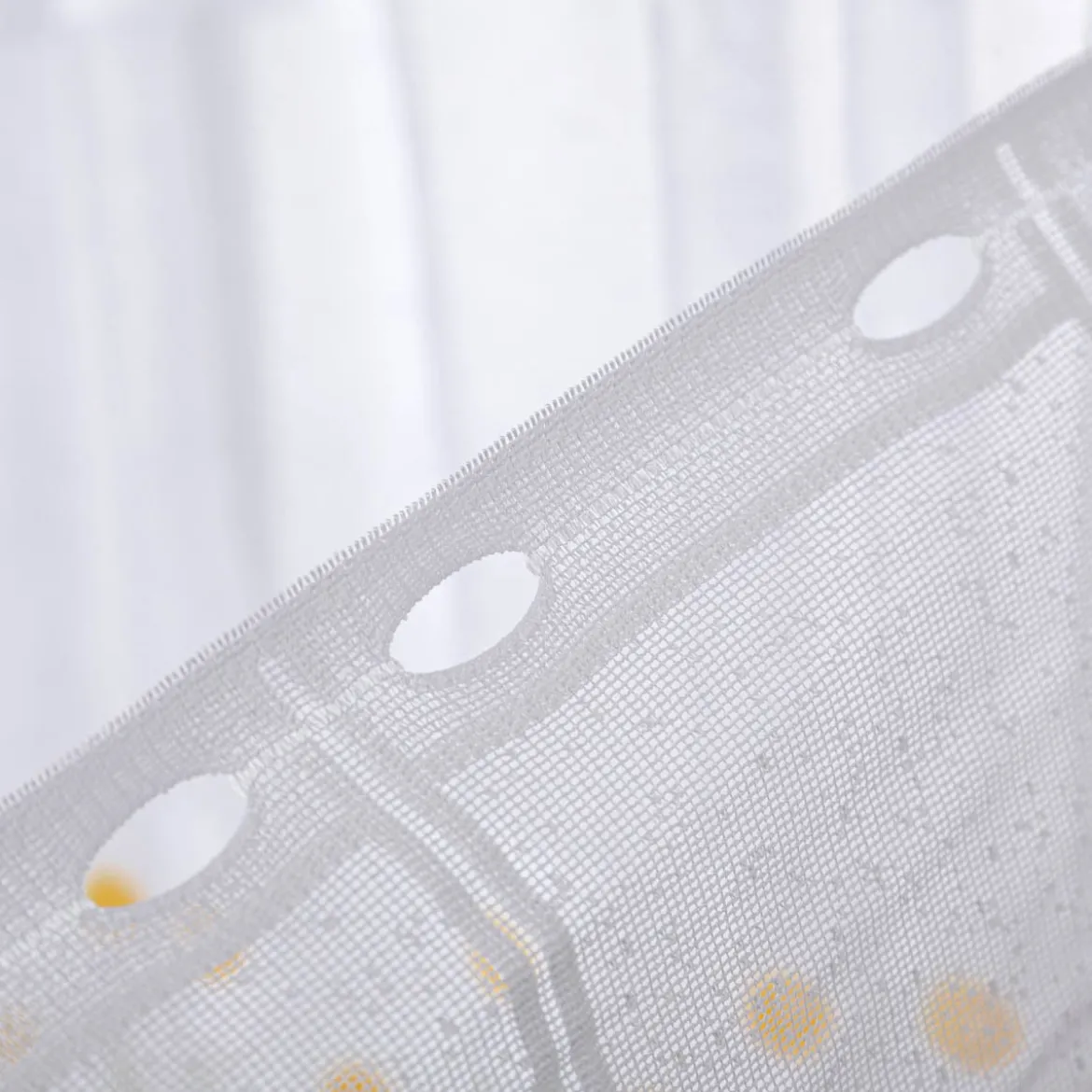 Scheibengardinen Meterware nähfrei Jacquard grob Margerite weiß gelb grün 45cm Höhe