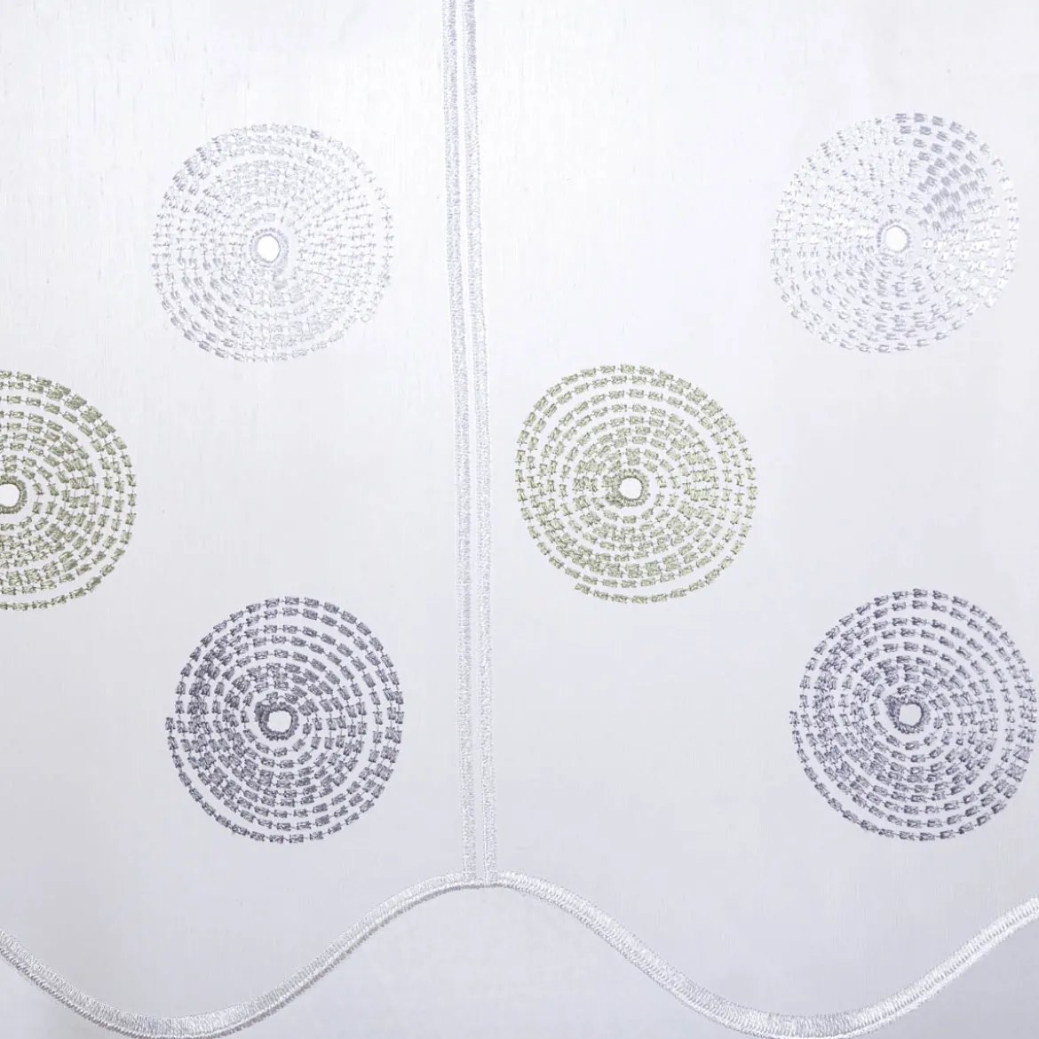 Scheibengardinen Meterware nähfrei Stickerei Kreise weiß grau grün 45cm Höhe