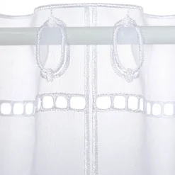 Scheibengardinen Meterware nähfrei Stickerei Kreise weiß grau grün 45cm Höhe