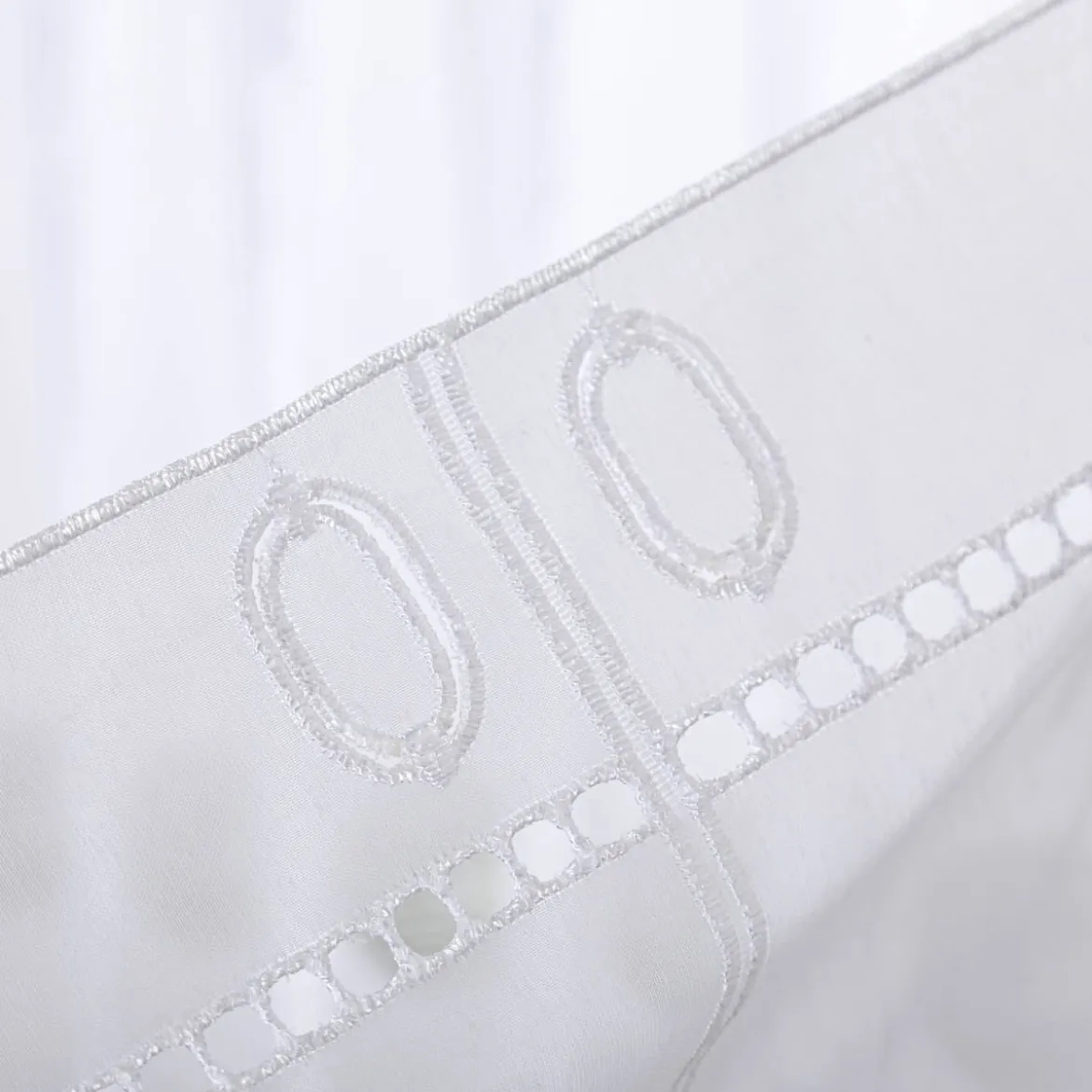 Scheibengardinen Meterware nähfrei Stickerei Kreise weiß grau grün 45cm Höhe