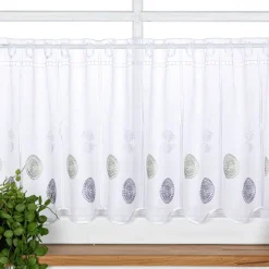Scheibengardinen Meterware nähfrei Stickerei Kreise weiß grau grün 45cm Höhe