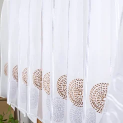 Scheibengardinen Meterware nähfrei Stickerei Kreise weiß grau beige 45cm Höhe
