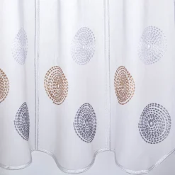 Scheibengardinen Meterware nähfrei Stickerei Kreise weiß grau beige 45cm Höhe