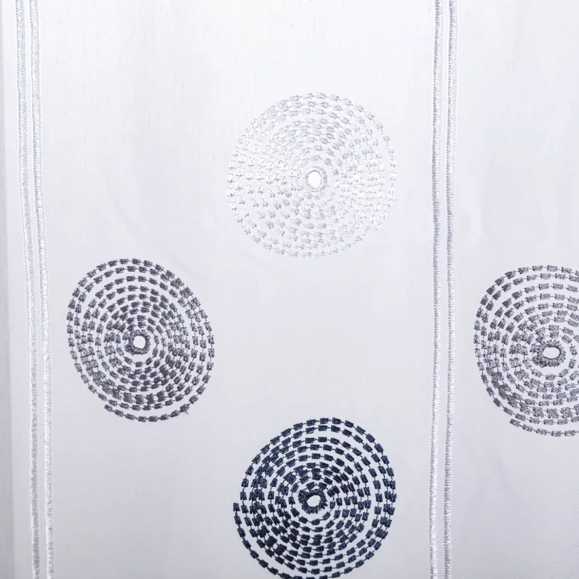 Scheibengardinen Meterware nähfrei Stickerei Kreise weiß grau blau 45cm Höhe