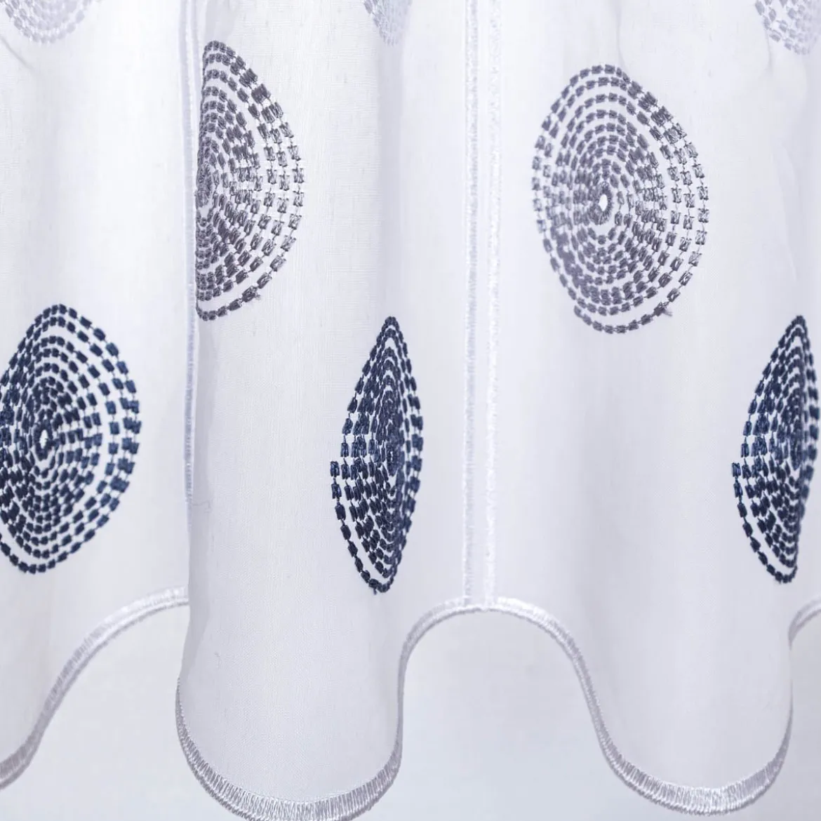 Scheibengardinen Meterware nähfrei Stickerei Kreise weiß grau blau 45cm Höhe