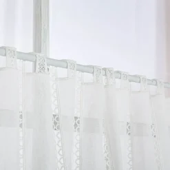 Scheibengardinen Meterware Makrameé-Stickerei Leinenstruktur nähfrei wollweiß 60cm Höhe