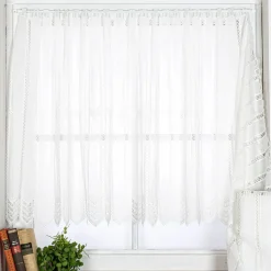 Scheibengardinen Meterware Makrameé-Stickerei Leinenstruktur nähfrei wollweiß 90cm Höhe