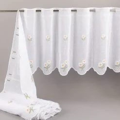 Scheibengardinen Meterware nähfrei Stickerei Blumen weiß 45cm Höhe