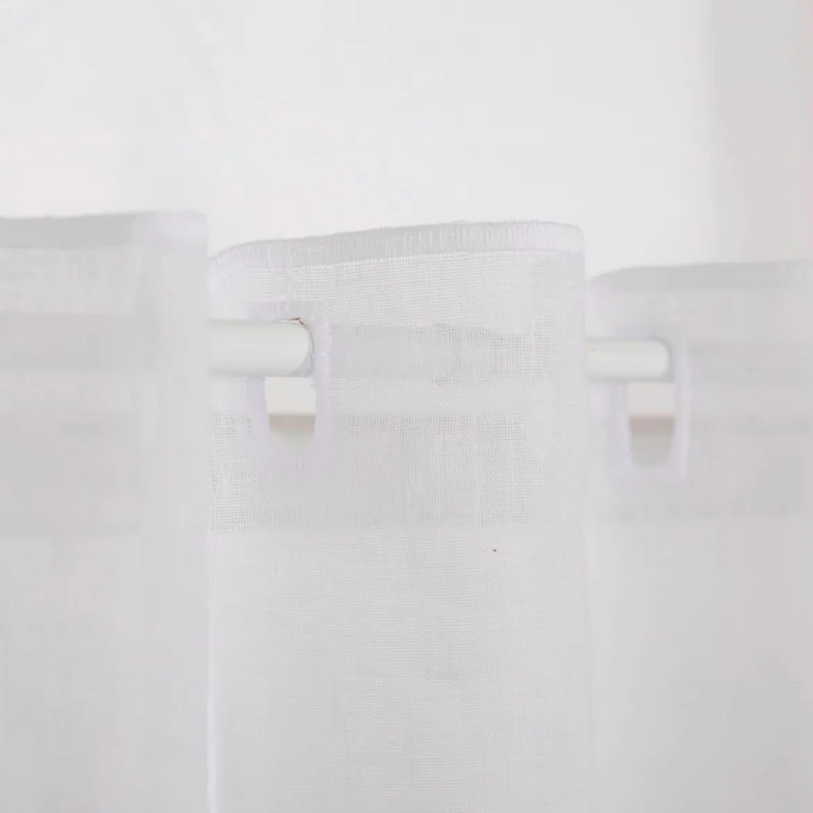 Scheibengardinen Meterware Stickerei Leinenoptik Kreise wollweiß 60cm hoch