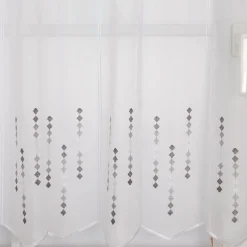 Scheibengardinen Meterware Effektvoile Stickerei Raute weiß grau 45cm hoch