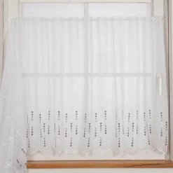 Scheibengardinen Meterware Effektvoile Stickerei Raute weiß grau 45cm hoch