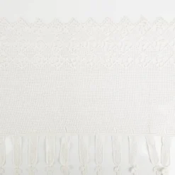 Scheibengardinen Meterware Makramee Häkelspitze mit Aufhängeschlaufen sekt 45cm hoch
