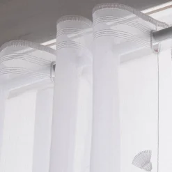 Scheibengardinen Meterware nähfrei Stickerei Fransen Blumen weiß grau beige 100cm Höhe