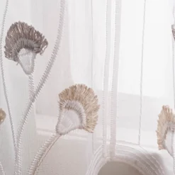 Scheibengardinen Meterware nähfrei Stickerei Fransen Blumen weiß grau beige 100cm Höhe