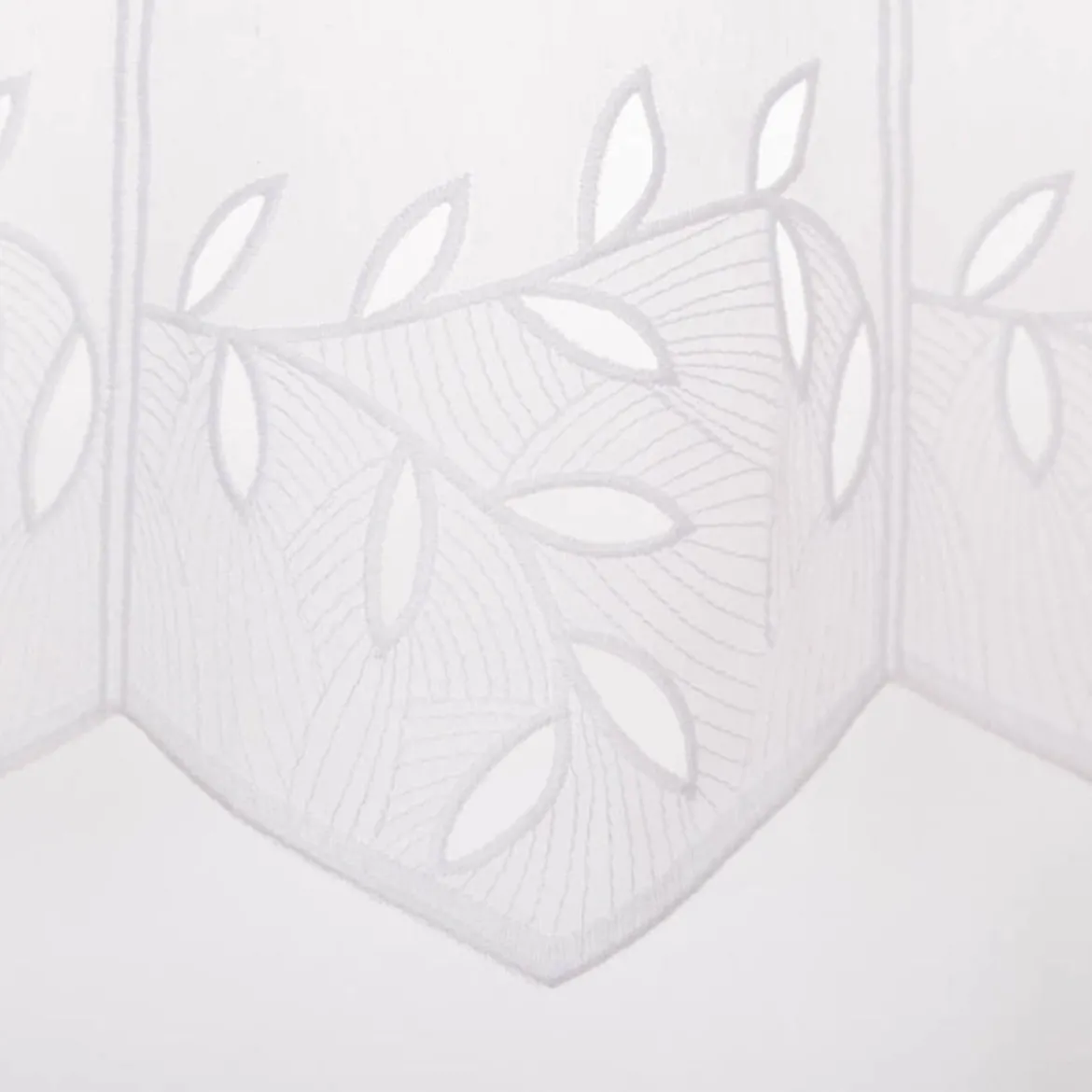 Scheibengardine Stickerei Batist-Voile nähfrei Blätter weiß 70cm Höhe