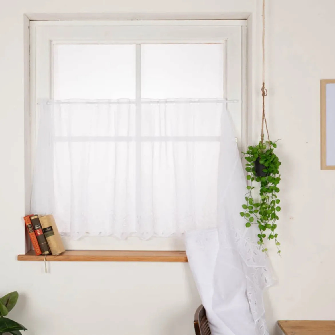 Scheibengardine Stickerei Batist-Voile nähfrei Blätter weiß 70cm Höhe