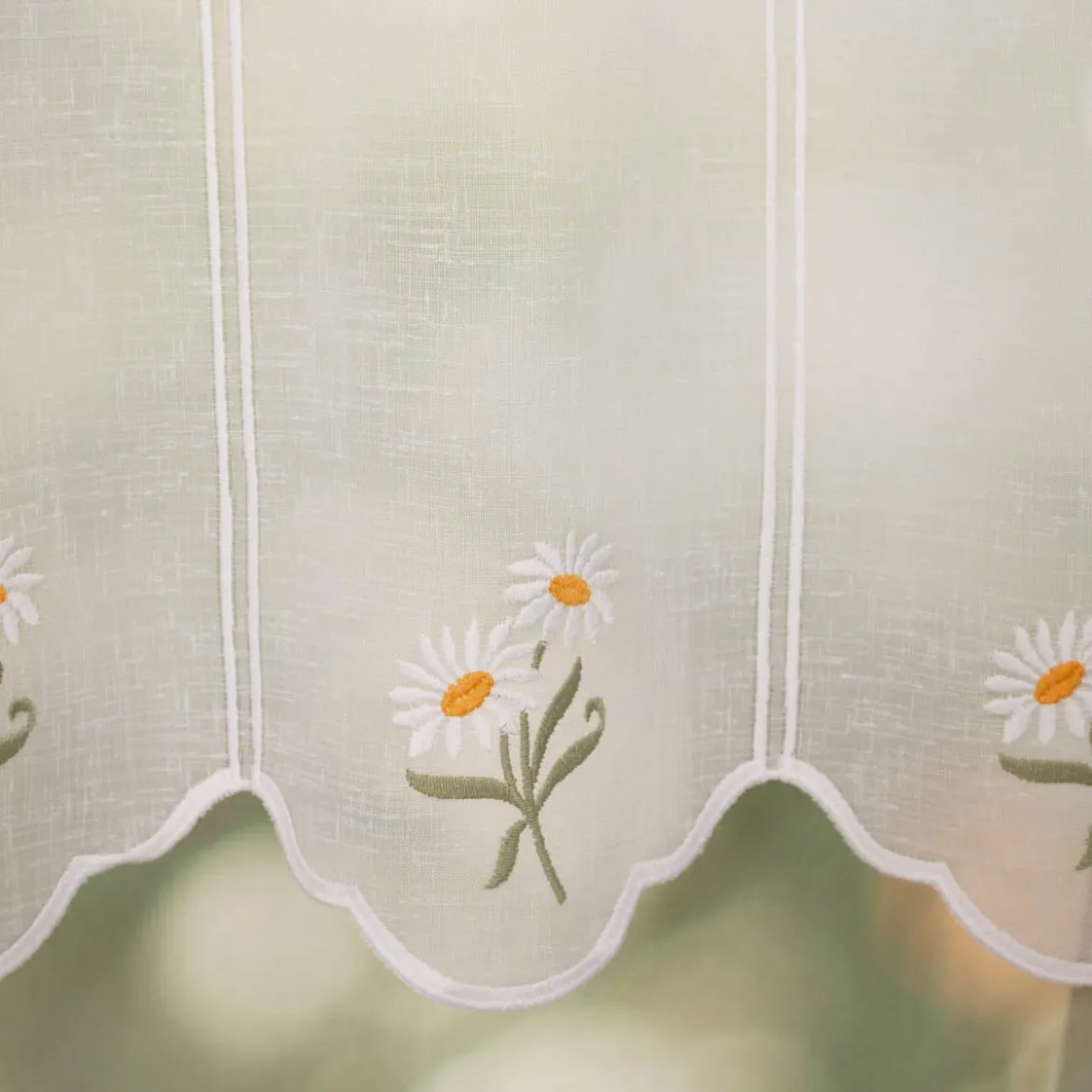 Scheibengardine Stickerei Blumen weiß nähfrei kürzbar 45x145cm (BxH)