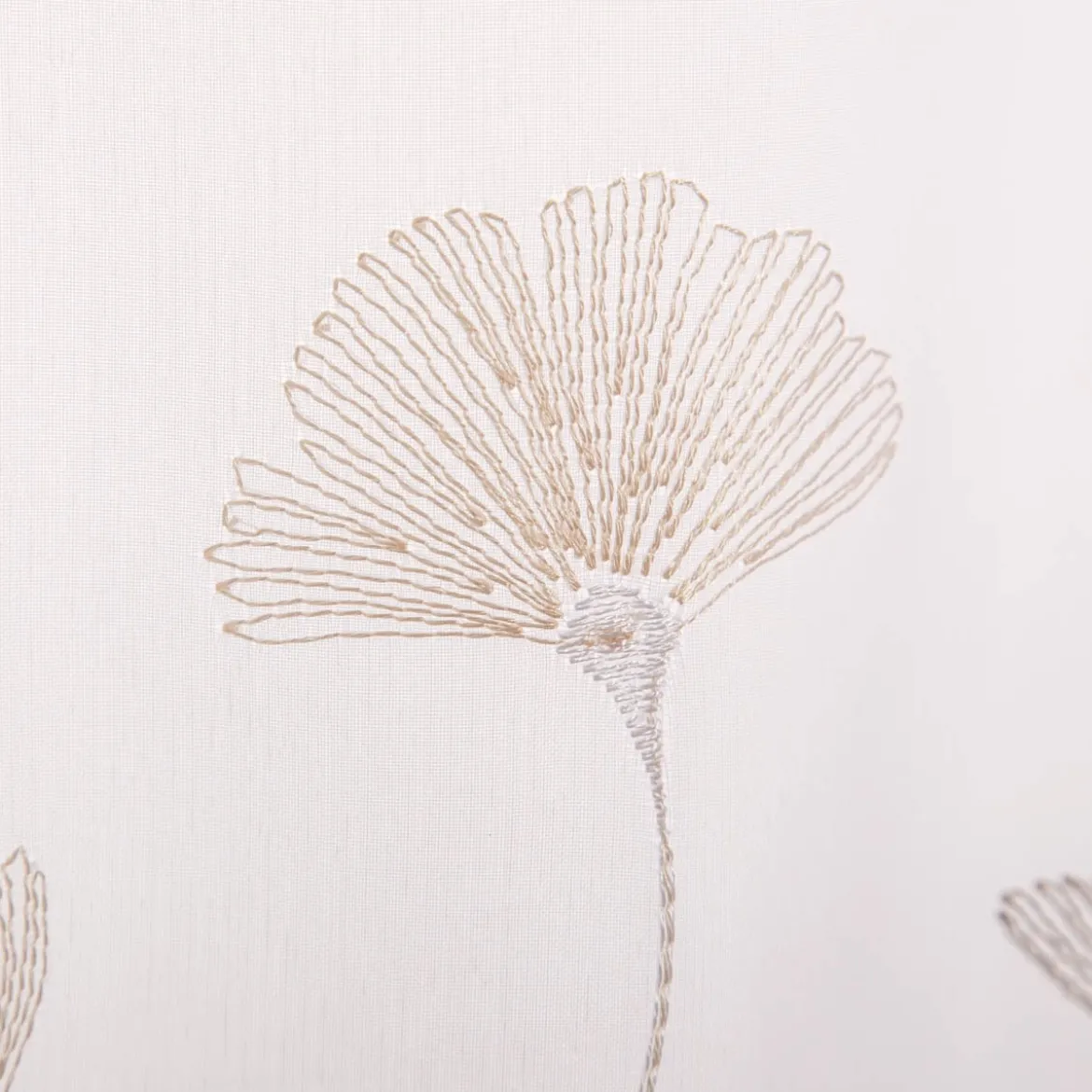 Scheibengardine Stickerei Gingko Blätter weiß taupe 50x145cm (HxB)