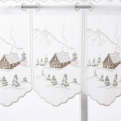 Scheibengardine Stickerei Leinenoptik nähfrei Winterhaus wollweiß 30cm Höhe