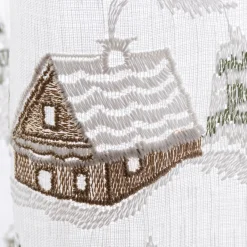 Scheibengardine Stickerei Leinenoptik nähfrei Winterhaus wollweiß 30cm Höhe