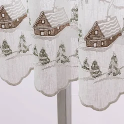 Scheibengardine Stickerei Leinenoptik nähfrei Winterhaus wollweiß 60cm Höhe