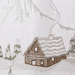 Scheibengardine Stickerei Leinenoptik nähfrei Winterhaus wollweiß 60cm Höhe