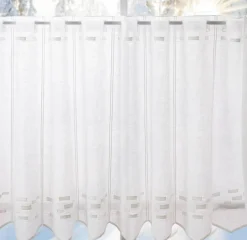 Scheibengardine Stickerei Leinenoptik nähfrei Rechtecke wollweiß 45cm Höhe