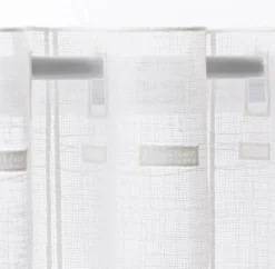 Scheibengardine Stickerei Leinenoptik nähfrei Rechtecke wollweiß 45cm Höhe