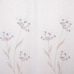 Scheibengardine Stickerei Leinenoptik Blumen weiß 45x145cm (HxB)