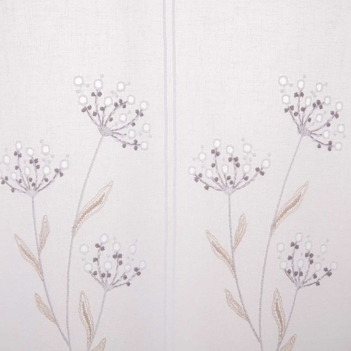 Scheibengardine Stickerei Leinenoptik Blumen weiß 45x145cm (HxB)