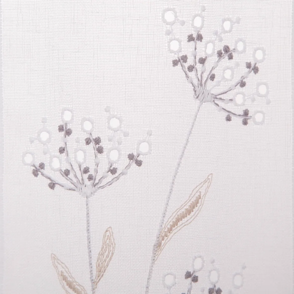 Scheibengardine Stickerei Leinenoptik Blumen weiß 45x145cm (HxB)