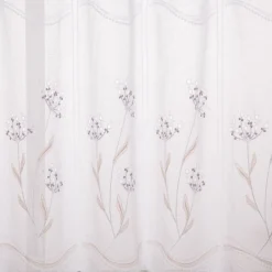 Scheibengardine Stickerei Leinenoptik Blumen weiß 45x145cm (HxB)