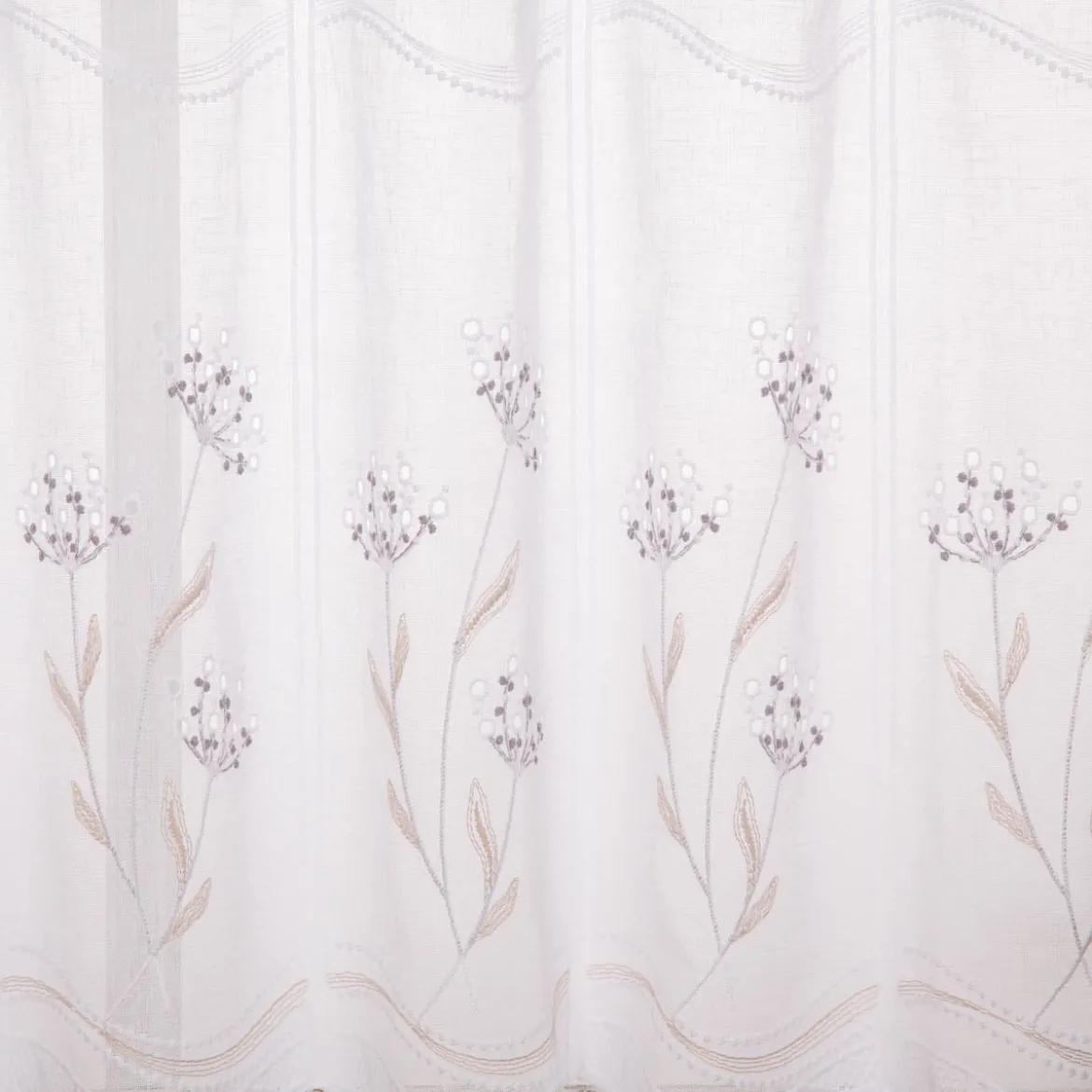 Scheibengardine Stickerei Leinenoptik Blumen weiß 45x145cm (HxB)