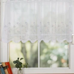 Scheibengardine Stickerei Leinenoptik Blumen weiß 60x145cm (HxB)