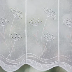 Scheibengardine Stickerei Leinenoptik Blumen weiß 60x145cm (HxB)