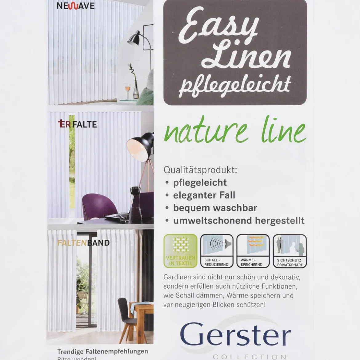 Scherli Gardinenstoff EASY CARE transparent Leinenstrukur Grafik Schlingendessin ecru 2,95m Höhe